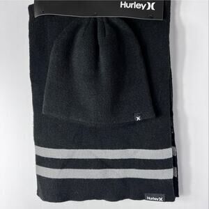 Hurley Black Knit Beanie And Scarf Set NEW